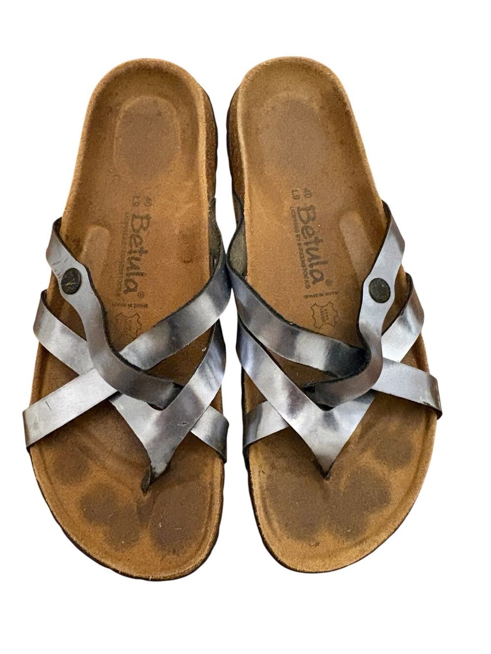 Betula by Birkenstock Vinja Metallic Silver Strappy Sandals 40